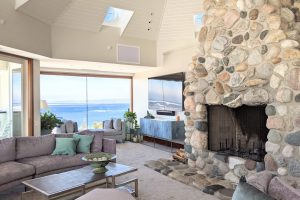 Family Room with Views and Stone Fireplace